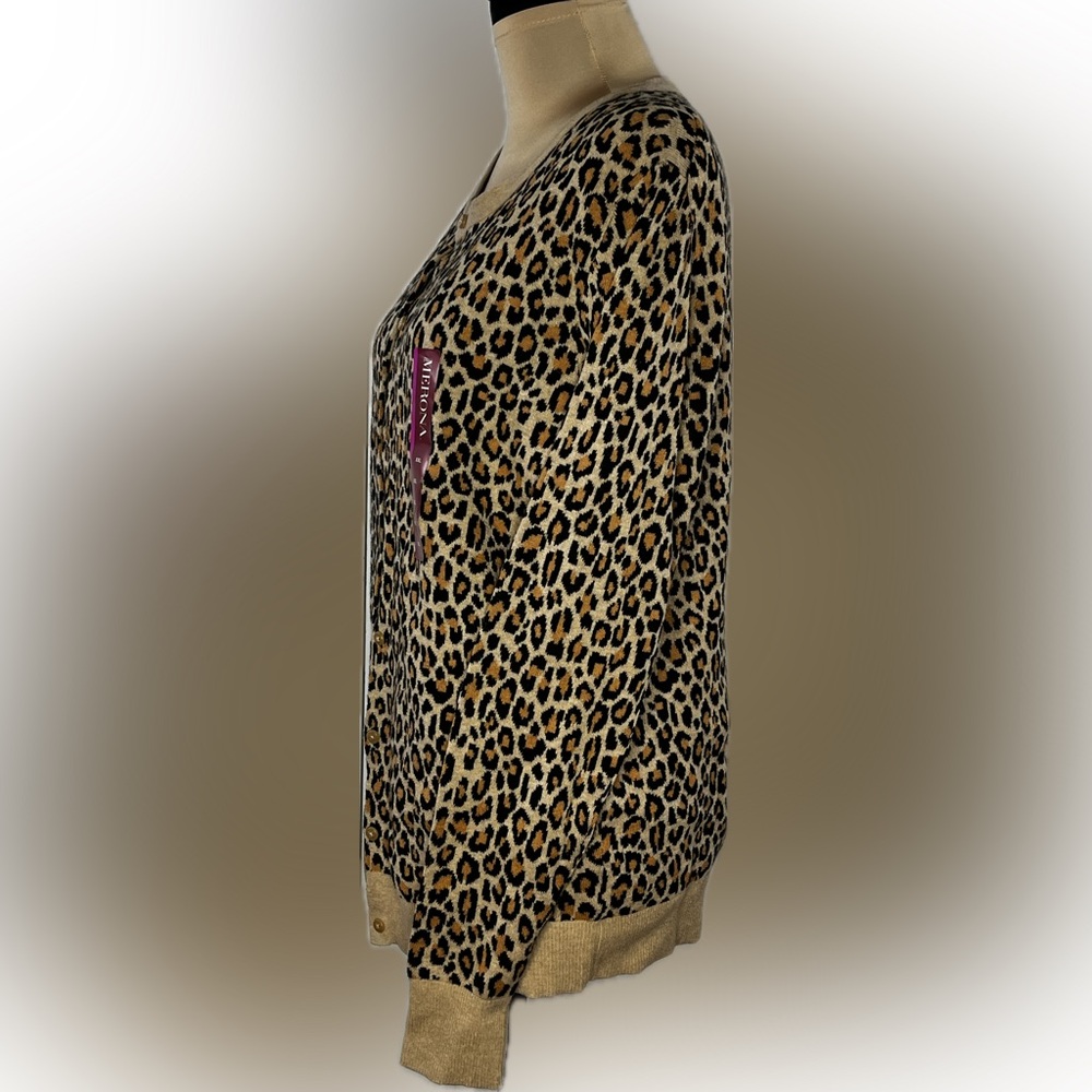 Merona Cheetah , Leopard Print Brown,Tan, black  Button Down Cardigan - 2X, NEW - Picture 3 of 7
